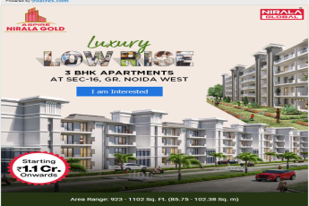 Get luxurious low rise 3 BHK apartments Rs. 1.1 Cr. onwards at Aspire Nirala Gold, Greater Noida