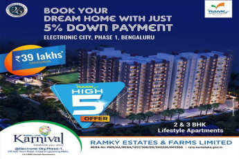 Book your dream home with just 5% down payment at Ramky One Karnival, Bangalore