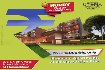 Book 2, 3 and 4 BHK apts Rs 65 Lac at Casagrand Utopia, Chennai