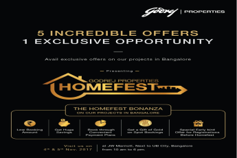 Avail 5 incredible offers and 1 exclusive opportunity during Godrej Properties Homefest in Bangalore