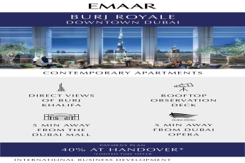 Pay 40% at Handover at Emaar Burj Royale at Downtown Dubai, UAE