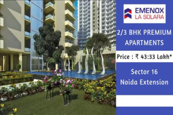 Book 2/3 BHK premium apartments price starting Rs 43:33 Lac at Emenox La Solara, Noida