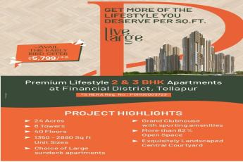 Avail the early bird offer Rs 25,799 per sq ft at Rajapushpa Imperia in Tellapur, Hyderabad