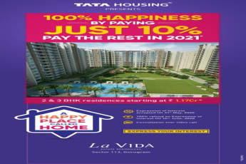 Pay just 10% now and the rest in 2021 at Tata La Vida in Gurgaon