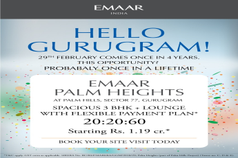 Spacious 3 BHK + lounge  with flexible  20:20:60 payment plan at Emaar Palm Heights in Gurgaon