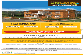 Special festive offer 3 BHK bungalows Rs 48 Lac at Planet Osian Lifelands in Pune