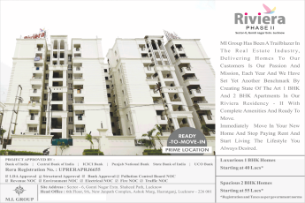 Luxurious 1 and 2 BHK homes Rs 40 Lac at MI Riviera Residency Phase 2, Lucknow