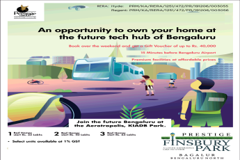 1 BHK start Rs 33 Lakh at  Prestige Finsbury Park, Bangalore