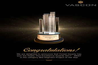 Vascon's Forest County won The Best Mid Segment Project Award in Realty Plus Excellence Awards 2017