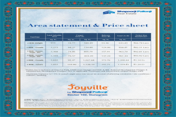 Shapoorji Pallonji Joyville price sheet & area statement in Sector 102, Gurgaon