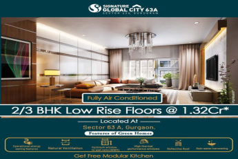 Fully air conditioned 2/3 BHK low rise floors Rs 1.32 Cr at Signature Global City 63A, Gurgaon.