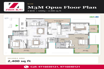 Explore the M3M Opus Floor Plan || Discover 3 BHK + Utility in M3M Opus || Spacious 2,400 sq ft Home Now Available