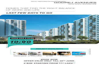 Last few days to go avail 10:90 payment plan at Godrej Avenues, Yelahanka in Bangalore