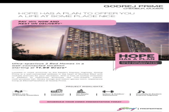 Pay 10% now and rest on delivery at Godrej Prime in Mumbai