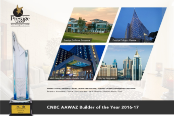 Prestige Group won the 'Builder of the Year' award at the CNBC Awaz 11th Real Estate Awards 2016-17