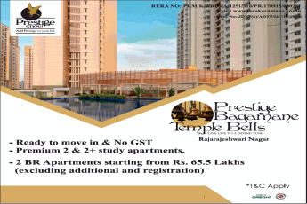 Ready to move in & no GST at Prestige Bagamane Temple Bells, Bangalore