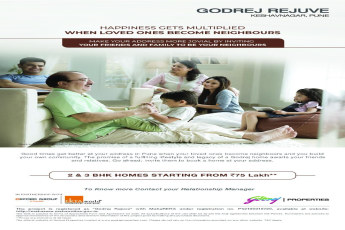 2 & 3 BHK homes starting from Rs.75 Lakh*at Godrej  Rejuve in Pune