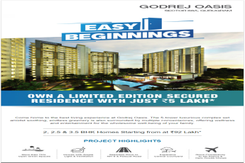 Book 2, 2.5 & 3.5 bhk homes at Rs. 92 lakhs at Godrej Oasis in Gurgaon