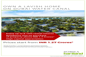 Own a lavish home with 8-10% rental returns and residence visa on purchase of property above INR 1.7 cr. at Sobha Hartland