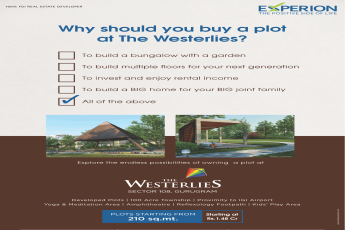 Plots starting Rs.1.48 Cr at Experion The Westerlies in Gurgaon