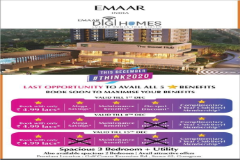 Hurry up book 3 BHK with only Rs 4.99 lakh at Emaar Digi Homes in Sector 62, Gurgaon