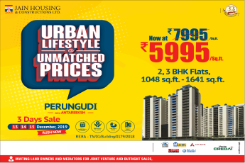 Book 2 and 3 BHK home Rs 5995 per sqft at Jains Antareeksh, Chennai