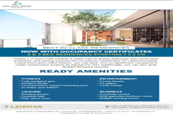 Lodha New Cuffe Parade is now OC ready and offers 2 & 3 BHK @ 3.2 Cr+ with 0 % GST and save upto 23 lacs