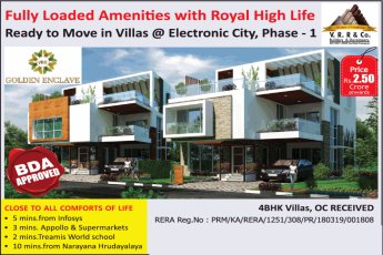 Fully loaded amenities with royal high life ready to move in villas at VRR Golden Enclave, Bangalore
