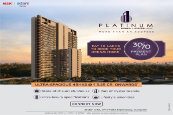 Ultra-spacious 4 BHK Rs 3.25 Cr. onwards at Adani M2K Oyster Grande Platinum Tower, Gurgoan
