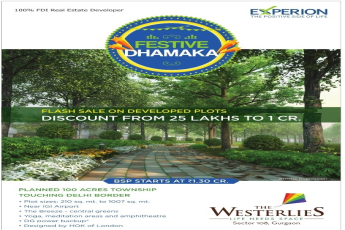 Flash sale on developed plots with discount from 25 lakhs to 1 cr. at Experion The Westerlies in Gurgaon