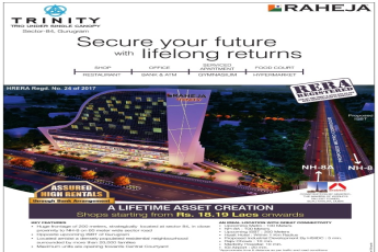 A lifetime asset creation shops starting @ 18.19 lacs onwards at Raheja Trinity in Gurgaon