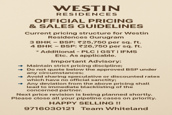Official Pricing Update for Westin Residences Gurugram || Maintain Pricing Discipline with Westin Residences || Important Advisory for Westin Gurugram