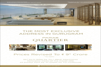 Prices revised to Rs 9 Cr. at Paras Quartier in Sector 2, Gurgaon