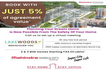 Book with just 5% of agreement value at Mahindra Lake Woods in Chennai
