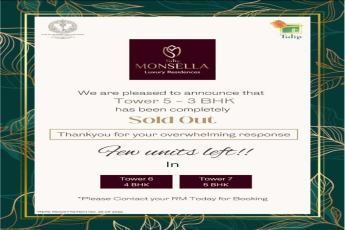Tower 5 - 3 BHK has been completely Sold out at Tulip Monsella in Sector 53, Gurgaon