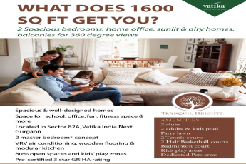2 Spacious bedrooms, home office, sunlit & airy homes, balconies for 360 degree views at Vatika Tranquil Heights in Gurgaon
