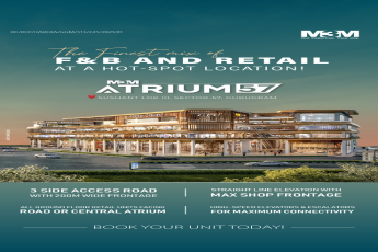 Straight line elevation with max shop frontage at M3M Atrium 57, Gurgaon