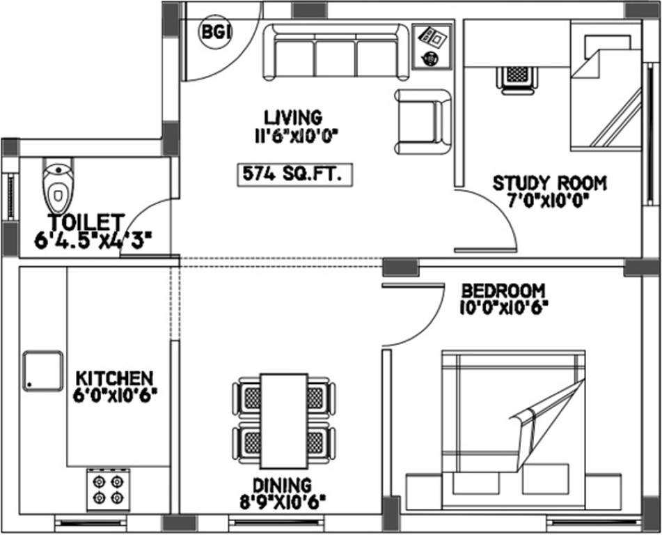 1 BHK Study Apartment 574 Sq Ft For Sale In Urban Tree Oakwood 