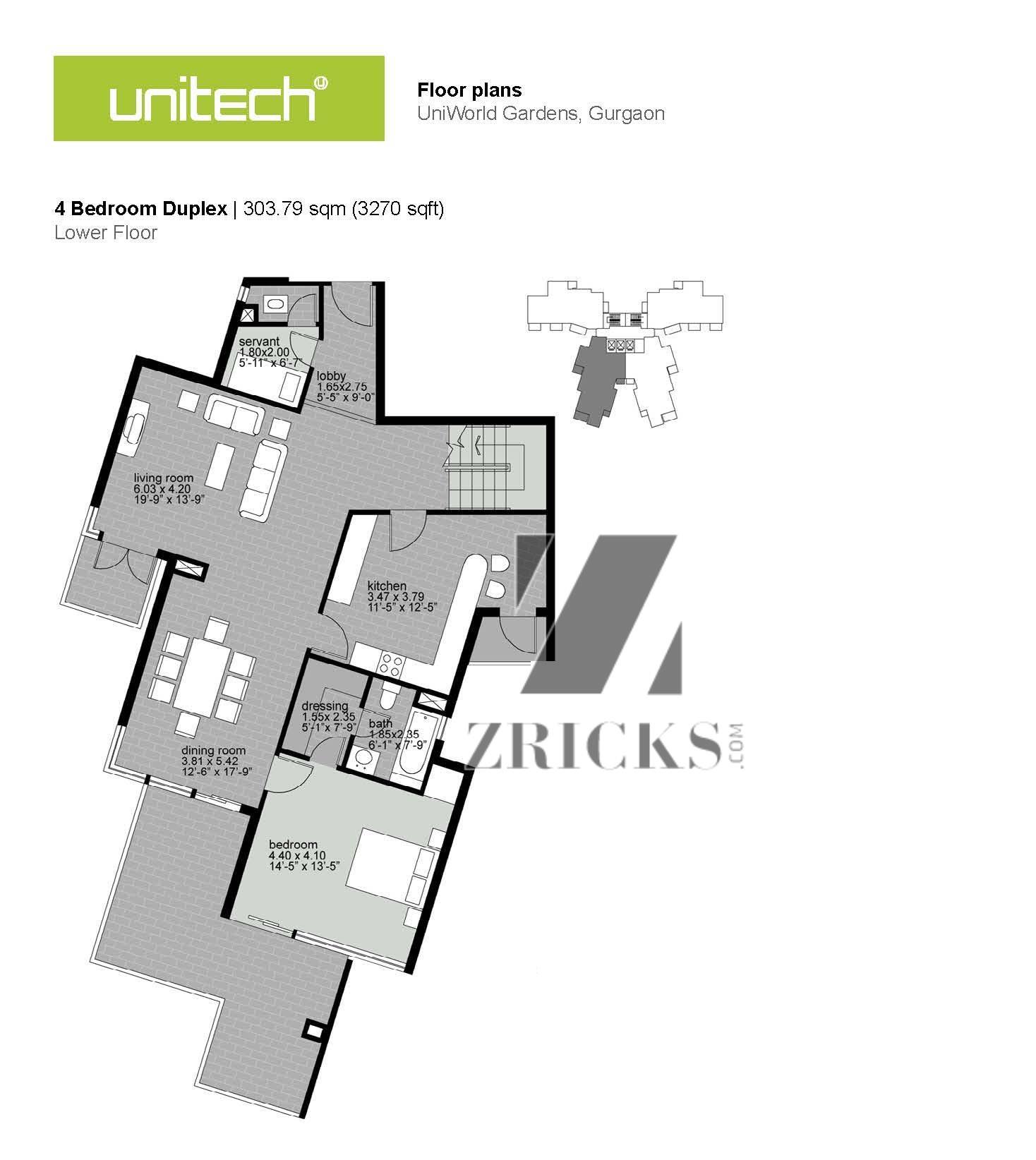 Unitech Uniworld Gardens I Floor Plan