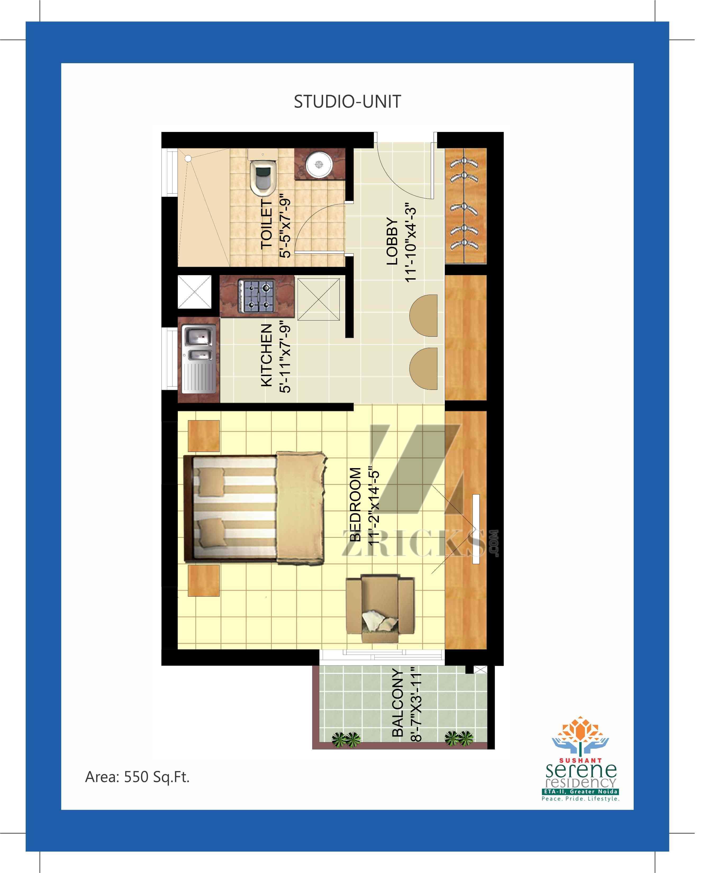 1 BHK Studio Apartment 550 Sq Ft For Sale in Ansal Sushant