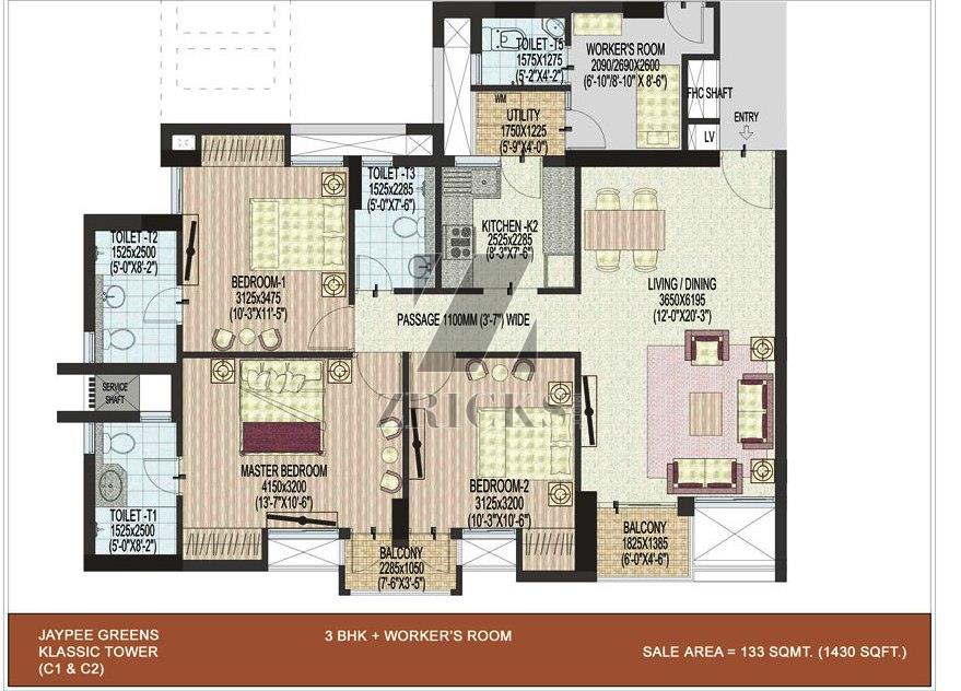 Jaypee Greens Wish Town Klassic Floor Plan