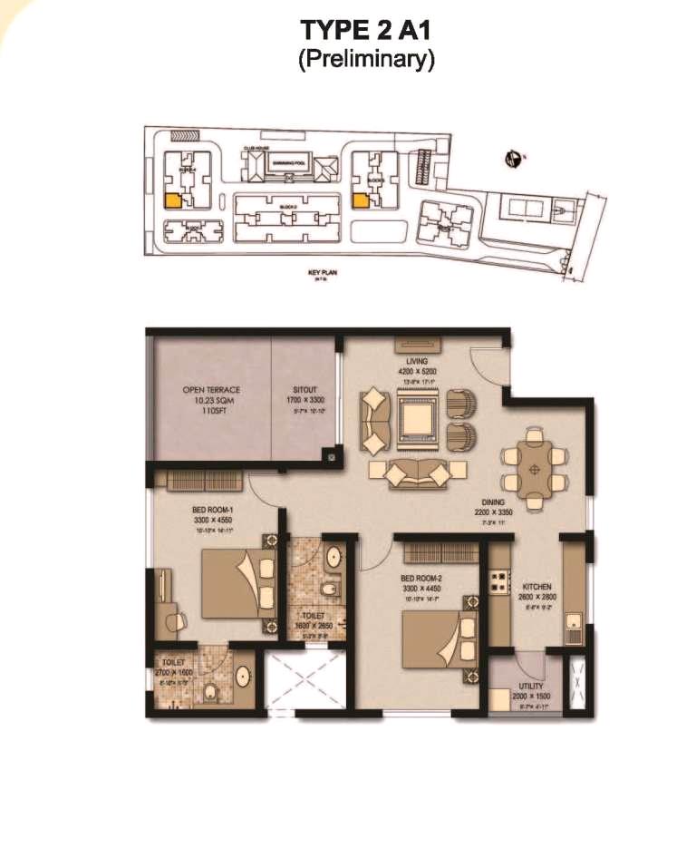 2 BHK + Study Apartment 1484 Sq. Ft. For Sale in Sobha Winchester