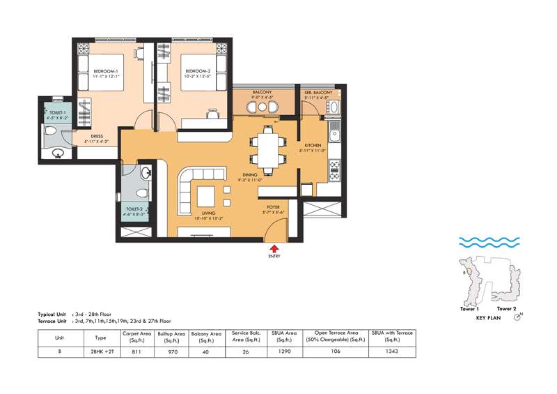 2 BHK + Terrace Apartment 1343 Sq. Ft. For Sale in Hiland River Kolkata