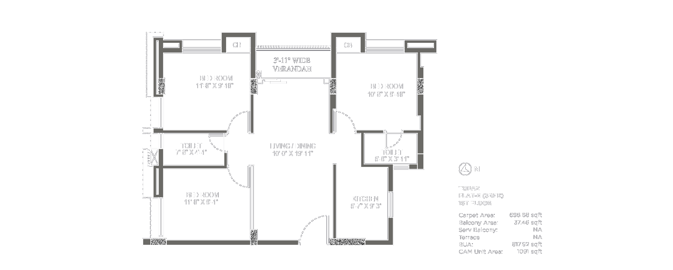 3 BHK Apartment 1091 Sq. Ft. For Sale in Purti Jewel Kolkata