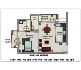  1 BHK  Apartment for sale in GREEN LOTUS SAKSHAM Mohali