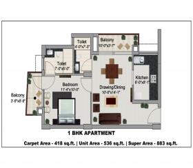  1 BHK  Apartment for sale in GREEN LOTUS SAKSHAM Mohali