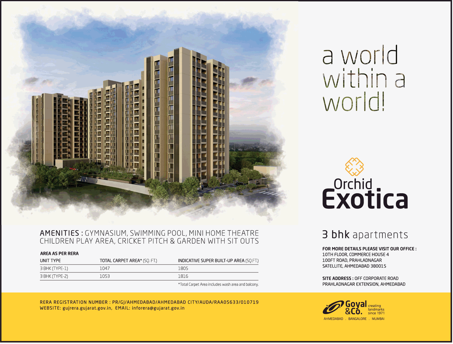 Book 3 BHK apartment at Goyal Orchid Exotica, Ahmedabad Update
