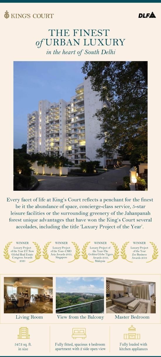 The finest of urban luxury in the heart of South Delhi is DLF King's Court Update