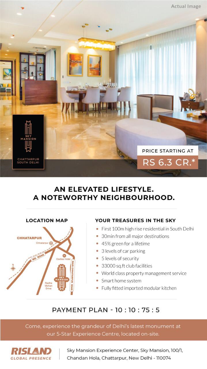 An elevated lifestyle a noteworthy neighbourhood at Risland Sky Mansion in  Chattarpur, New Delhi Update