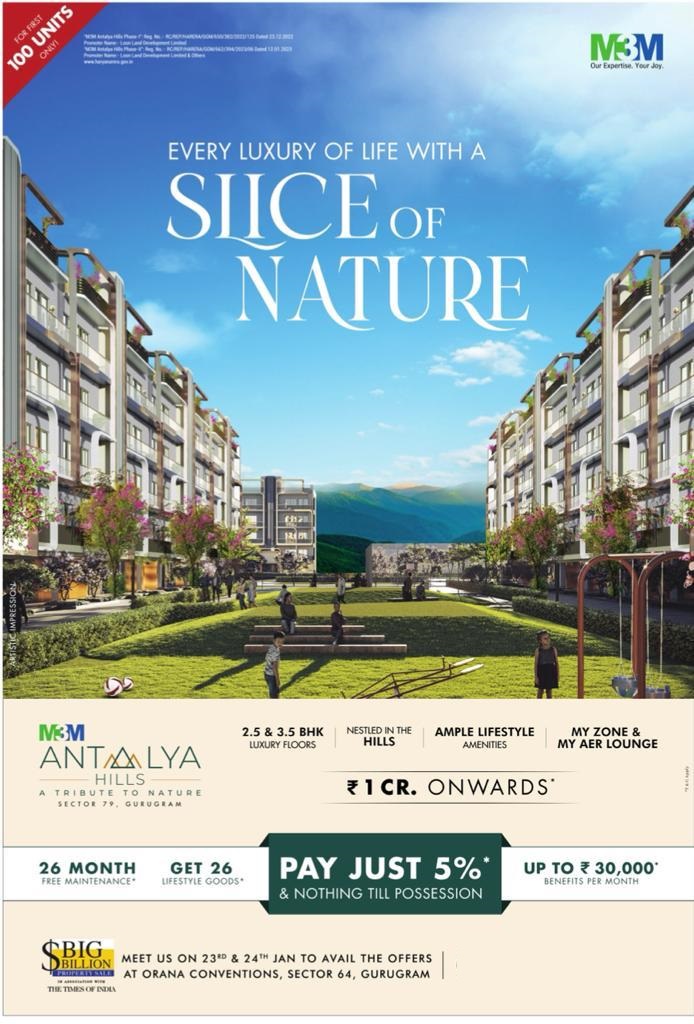 M3M Antalya Hills Big Billion Property Sale In Association With Times of India - 23rd st to 24th January 2023. Update